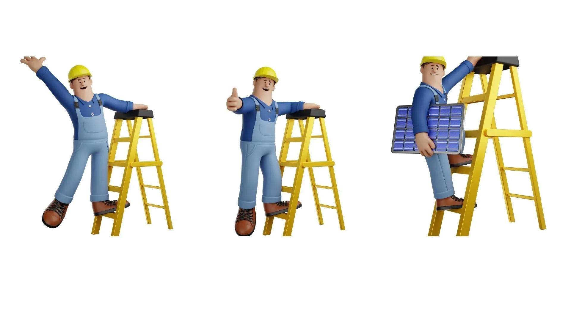 Solar Power Worker Character 3D model full body render
